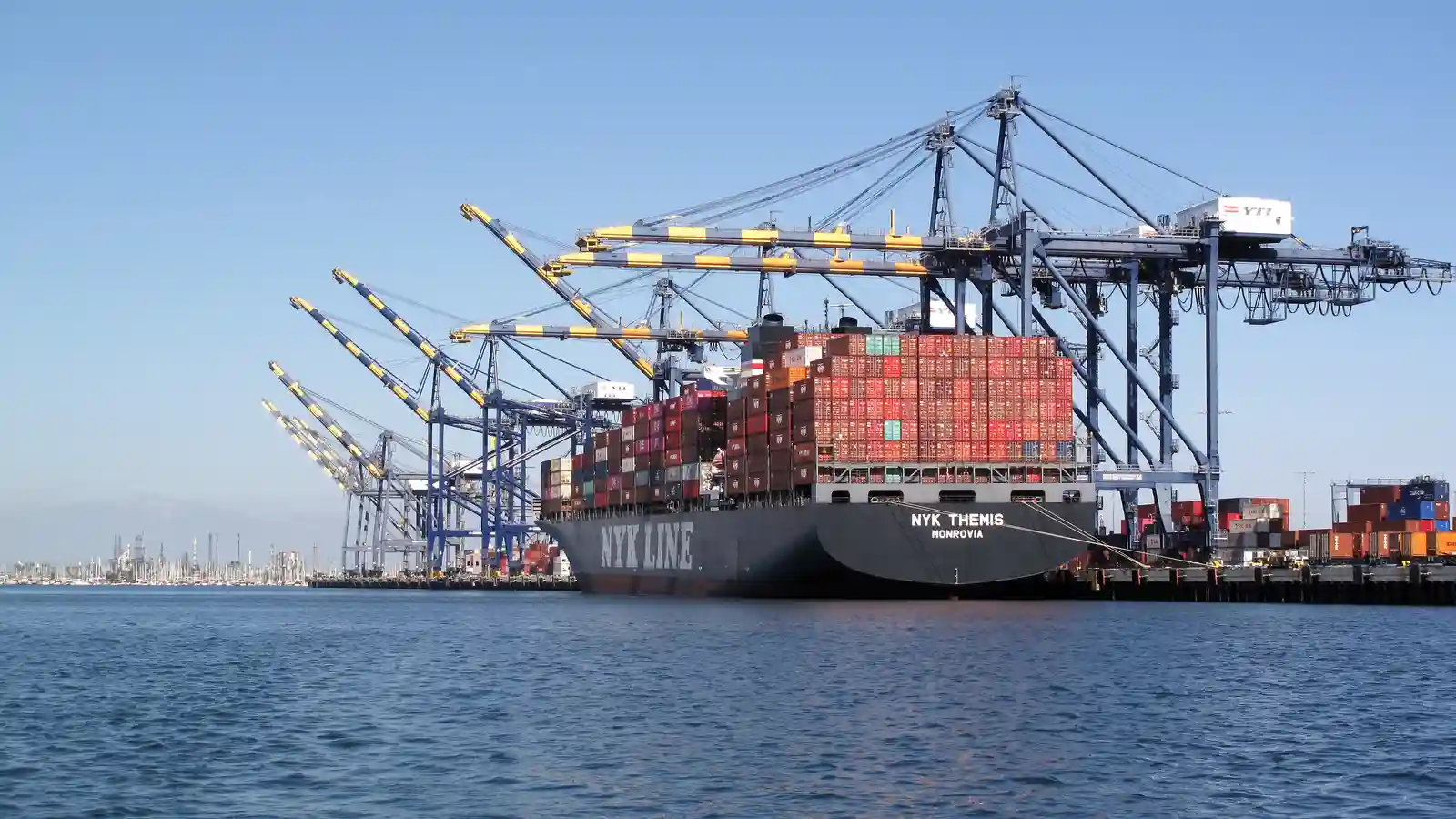 Container ship at berth in the Port of Los Angeles