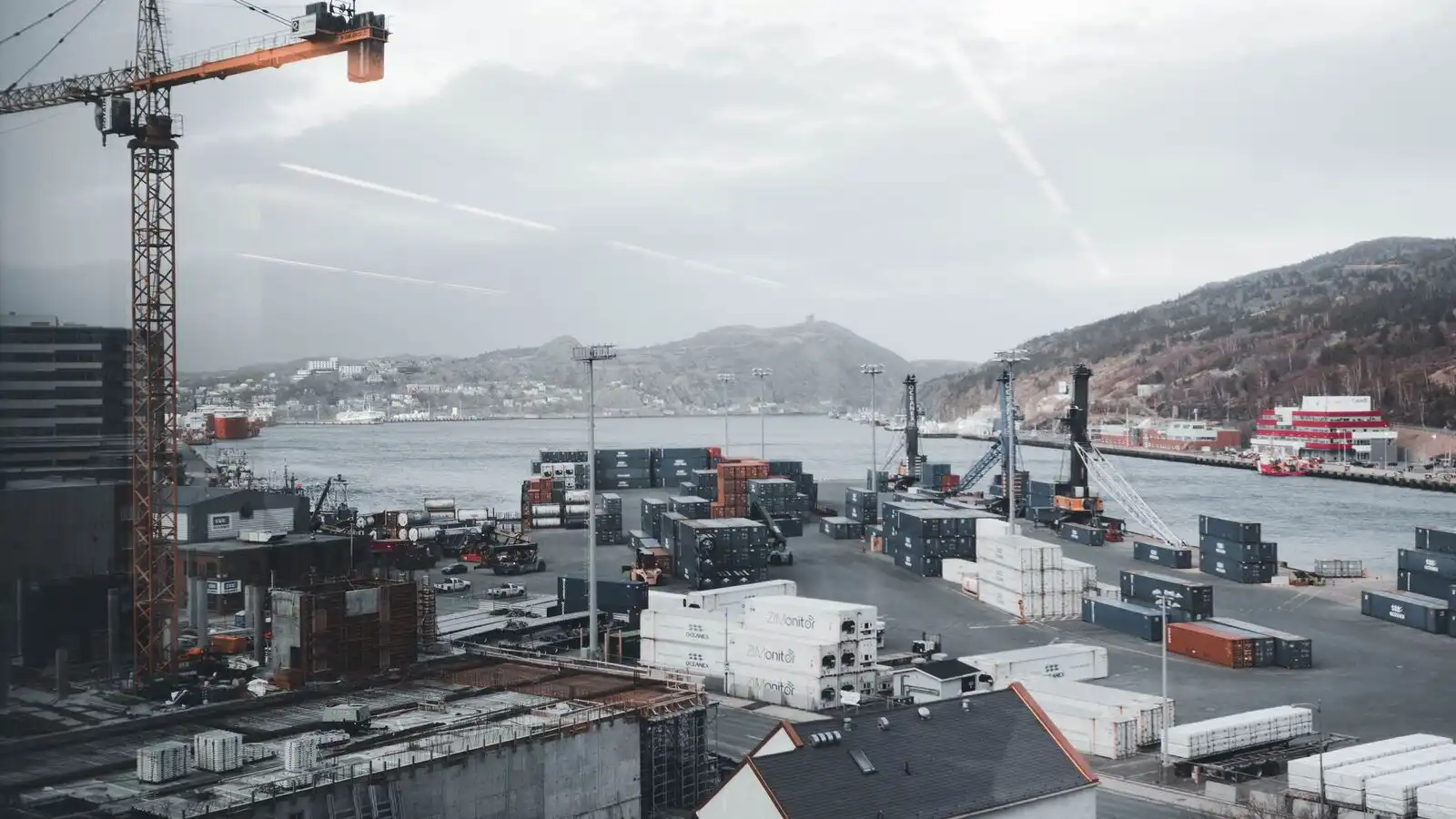 Stacked shipping containers at a commercial port